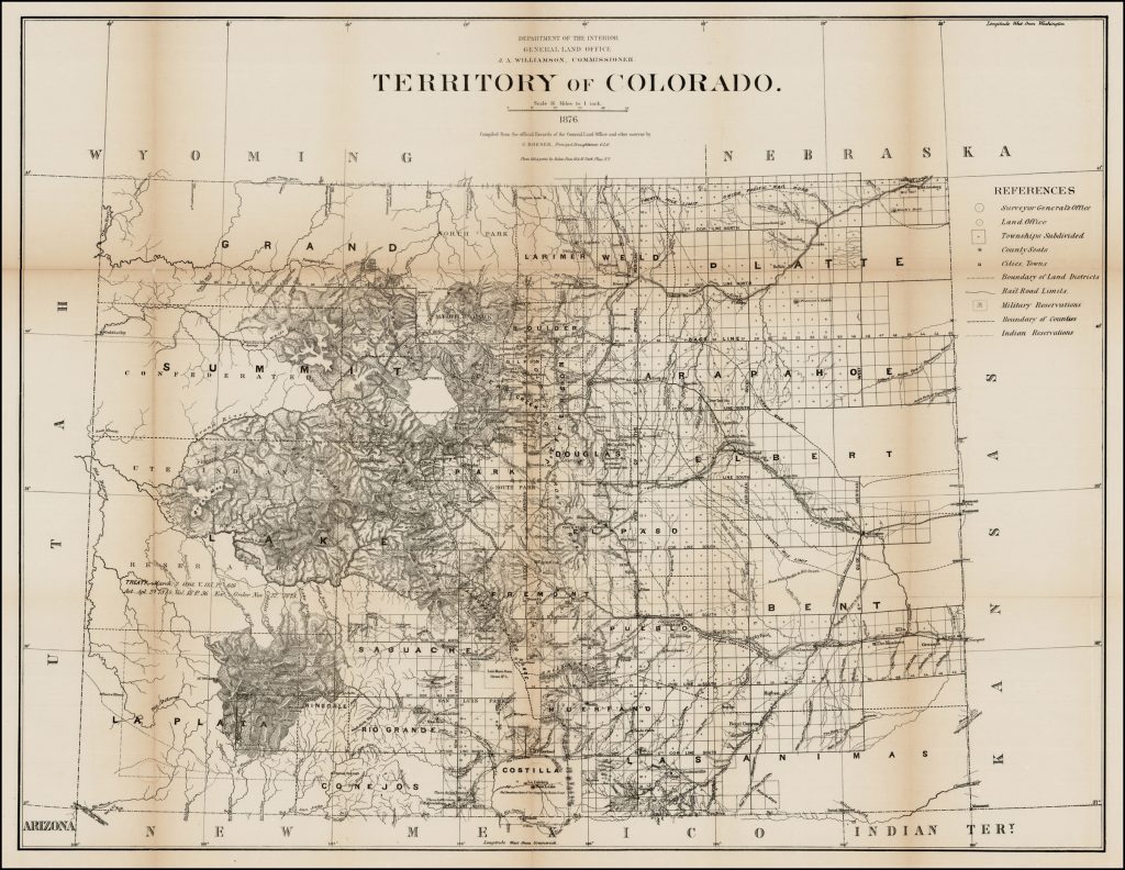 1876 Colorado Territory map