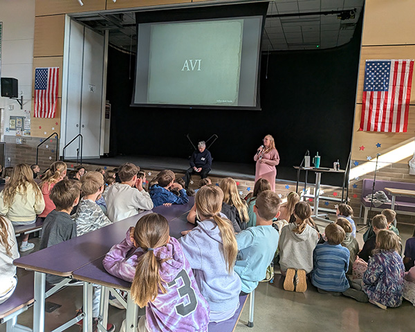 Librarian Amy Schumacher introduced me to grades 3-4, 5-6, and 7-8 for separate presentations.