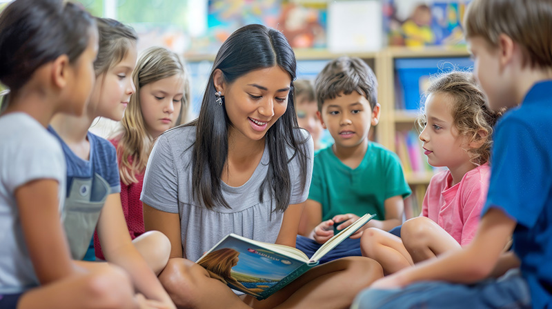 teacher reading aloud in the classroom